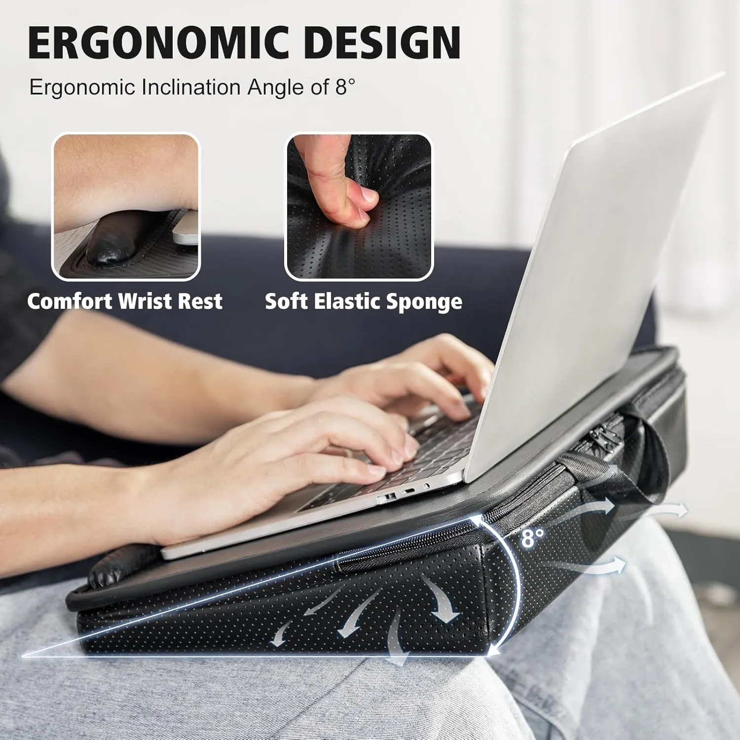 Allinside Comfortable Lap Desk for Laptop & Tablet PC, Portable Laptop Desk Stand & Storage Bag, Fits up to 15.6 in, Black