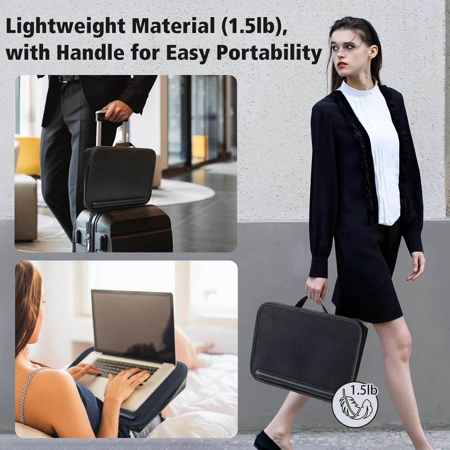 Allinside Comfortable Lap Desk for Laptop & Tablet PC, Portable Laptop Desk Stand & Storage Bag, Fits up to 15.6 in, Black