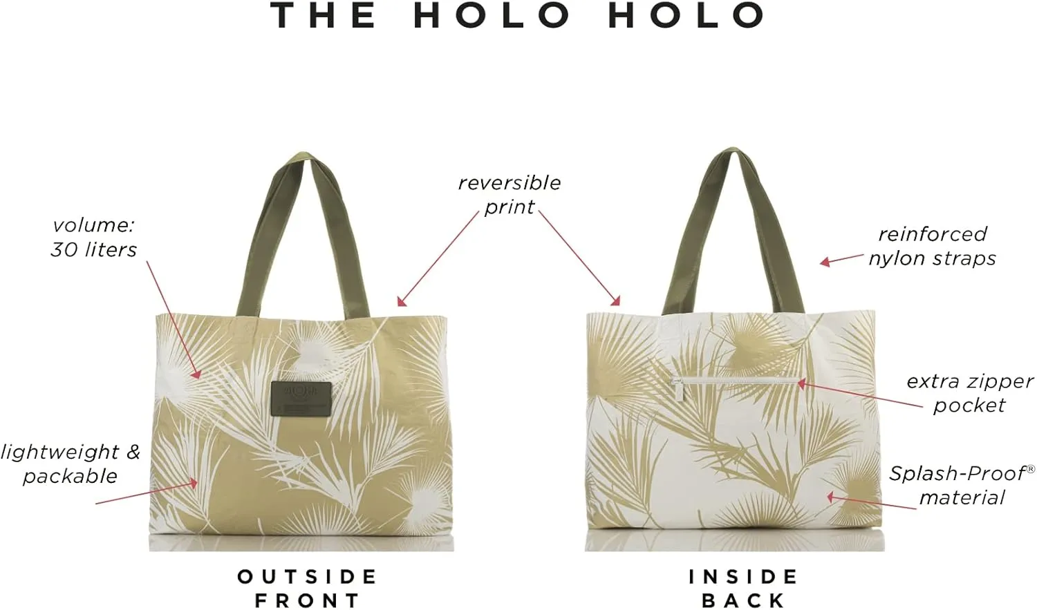 ALOHA Collection Holo Holo Tote Bag - Splash-Proof Bag - Reversible Tote for Beach & Travel - Easy to Clean (23" x 13.5")