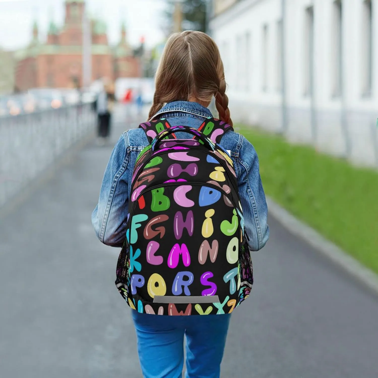 Alphabet Backpack for Girls Kids Boys School Bookbags, Student Laptop Backpack Carrying Bag Casual Lightweight Travel Sports Day Packs