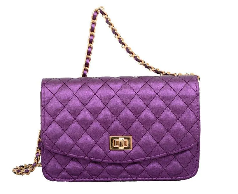 Amanda Quilted Crossbody Bag Metallic Purple
