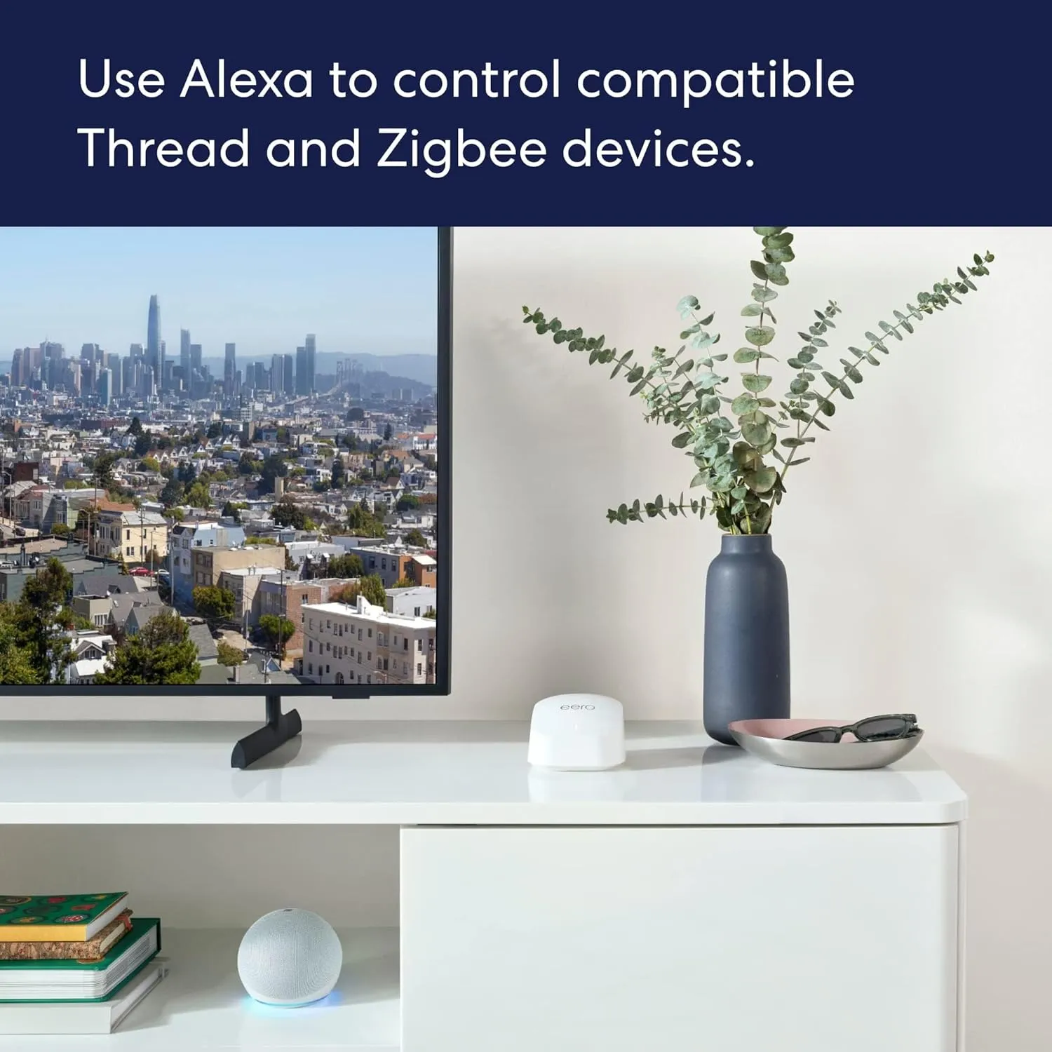 Amazon eero 6  mesh wifi router with 1 month free eero Plus (auto-renews) - Coverage up to 1,500 sq. ft., Connect 75  devices, 1-pack