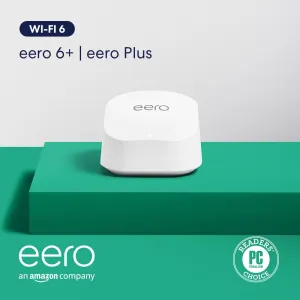 Amazon eero 6  mesh wifi router with 1 month free eero Plus (auto-renews) - Coverage up to 1,500 sq. ft., Connect 75  devices, 1-pack