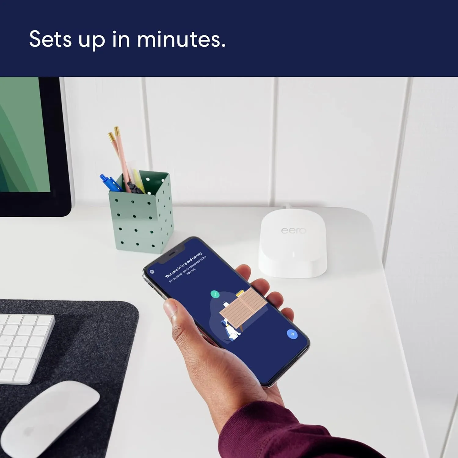 Amazon eero 6  mesh wifi system with 1 month free eero Plus (auto-renews) - Coverage up to 3,000 sq. ft., Connect 75  devices, 2-pack