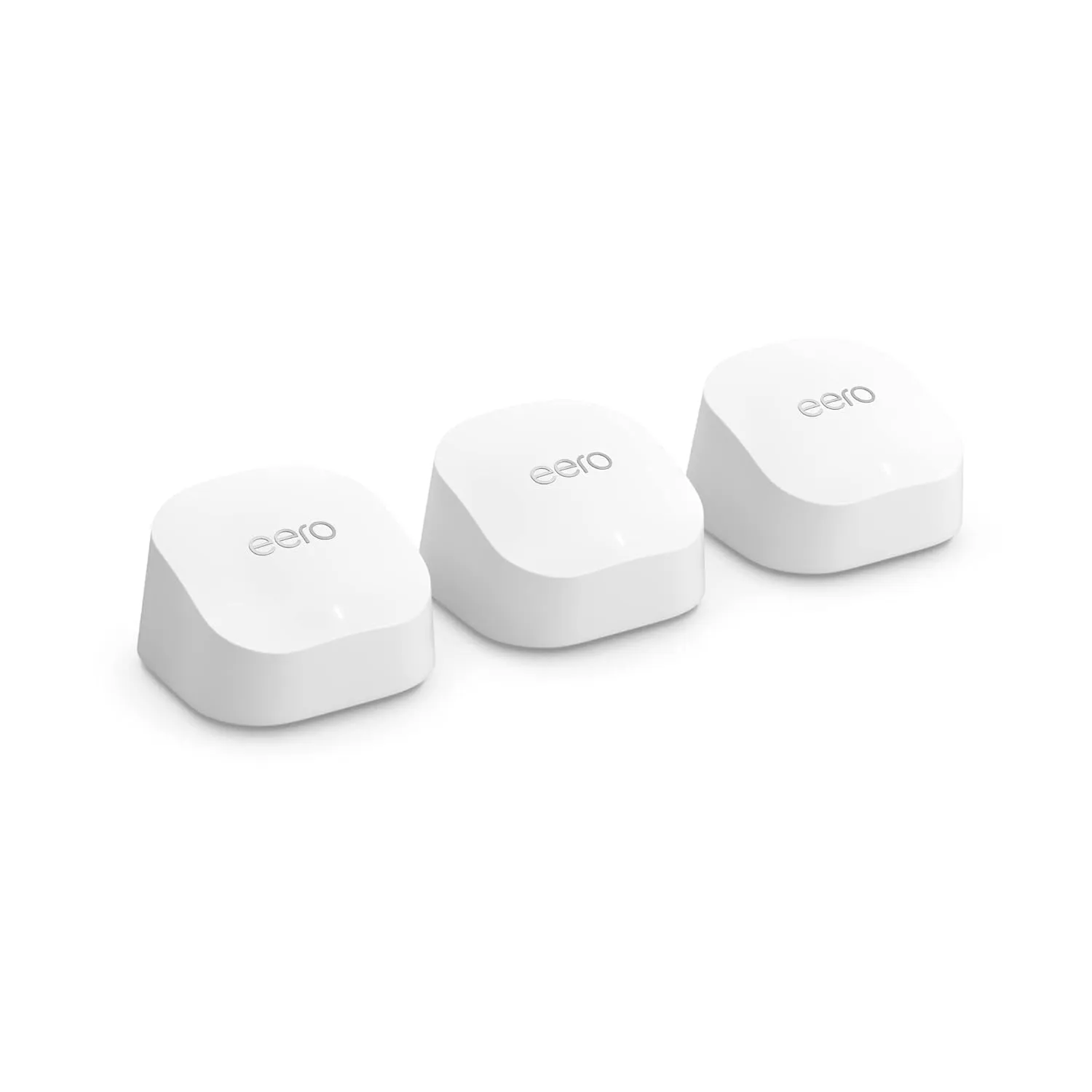 Amazon eero 6  mesh wifi system with 1 month free eero Plus (auto-renews) - Coverage up to 4,500 sq. ft., Connect 75  devices, 3-pack