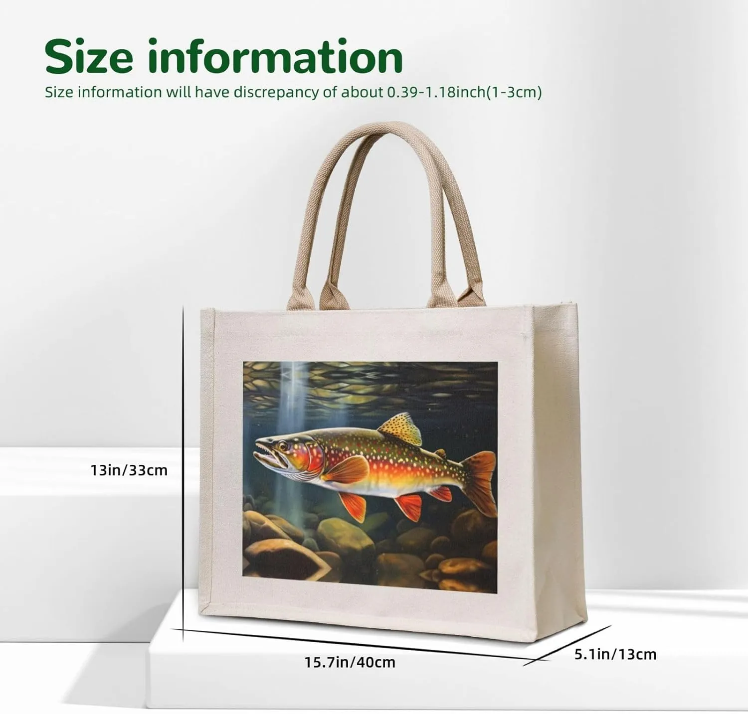 AMAZWI Brook Trout Fishing Wave Canvas Tote Bag For Women, Aesthetics Gifts Bag Travel Tote Handbags Shopping Daily Working