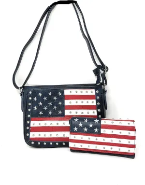 American Flag Rhinestone Handbag, Purse Wallet in Multi Colors