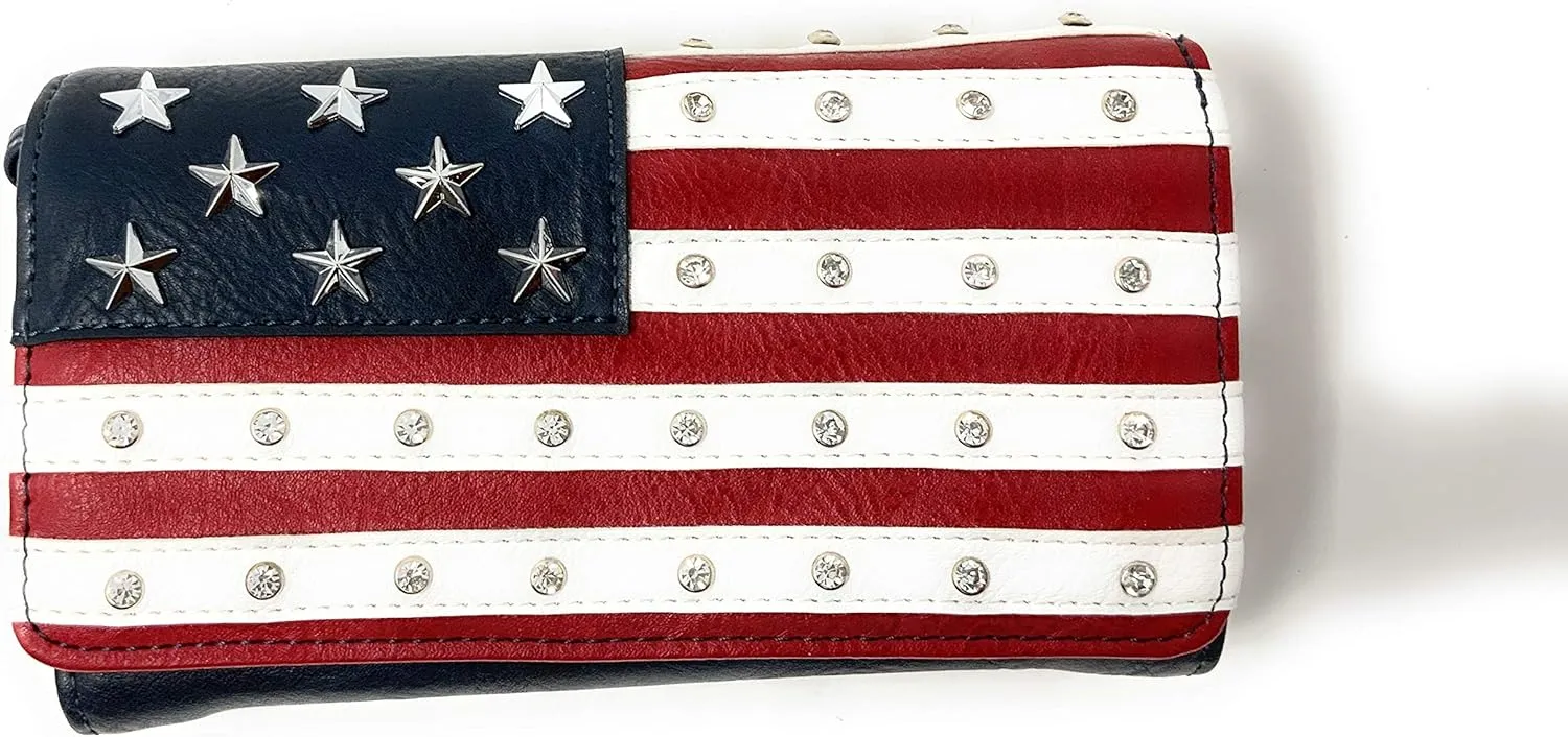 American Flag Rhinestone Handbag, Purse Wallet in Multi Colors