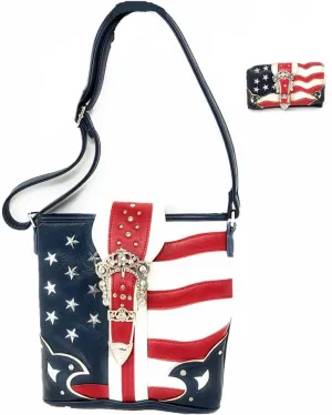 American Flag Rhinestone Handbag, Purse Wallet in Multi Colors
