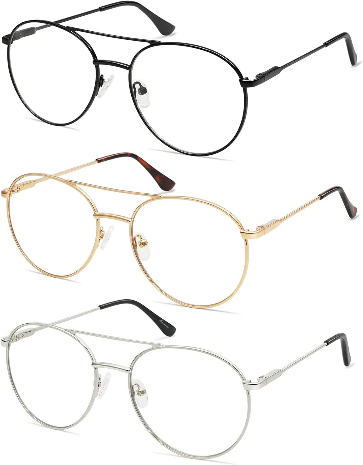 AMOMOMA Retro Aviator Round Reading Glasses for Women, Blue Light Blocking Womens Computer Readers Retro Metal Frame AM6117