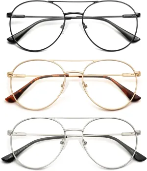 AMOMOMA Retro Aviator Round Reading Glasses for Women, Blue Light Blocking Womens Computer Readers Retro Metal Frame AM6117