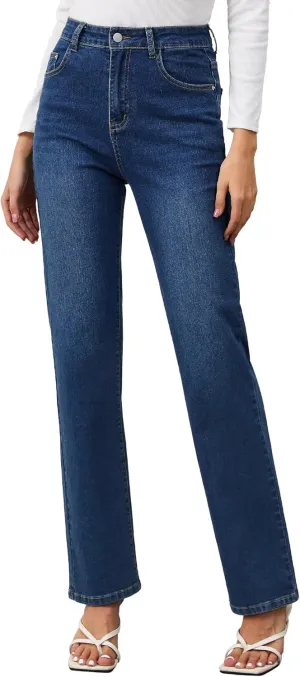AMPOSH Women’s High-Rise Straight Leg Jeans - Comfortable Stretch Denim Classic Fit Casual & Work Pants