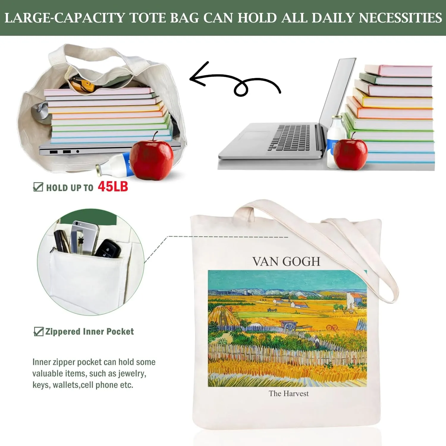 Andeiltech Canvas Tote Bag Aesthetic Cute Vintage Tote Bags Book Shoulder bag Gifts Reusable Grocery Bags for Women