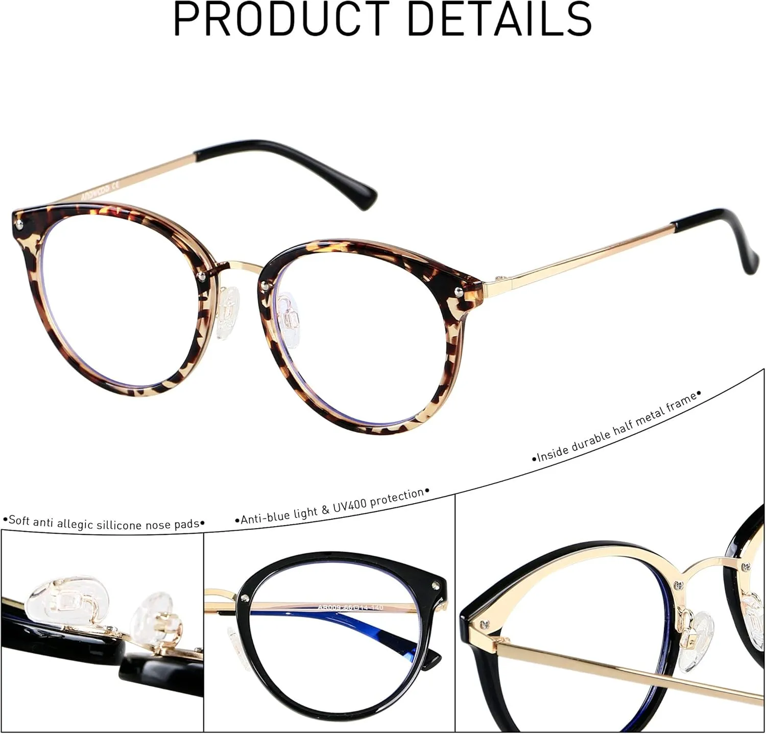 ANDWOOD Blue Light Blocking Glasses Women Computer Screen Oversized Bluelight Blocker for Big Heads Anti Eye Strain