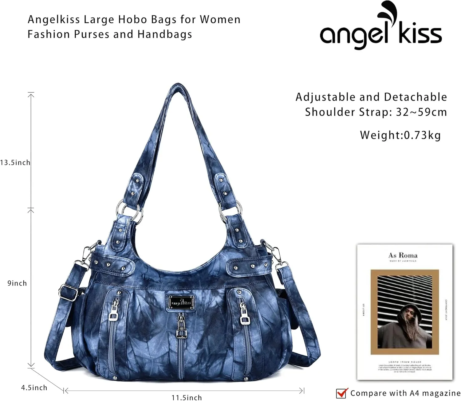 Angelkiss Large Purses and Handbags for Women Washed Faux Leather Crossbody Hobo Satchel Shoulder Handbag Tote Purse