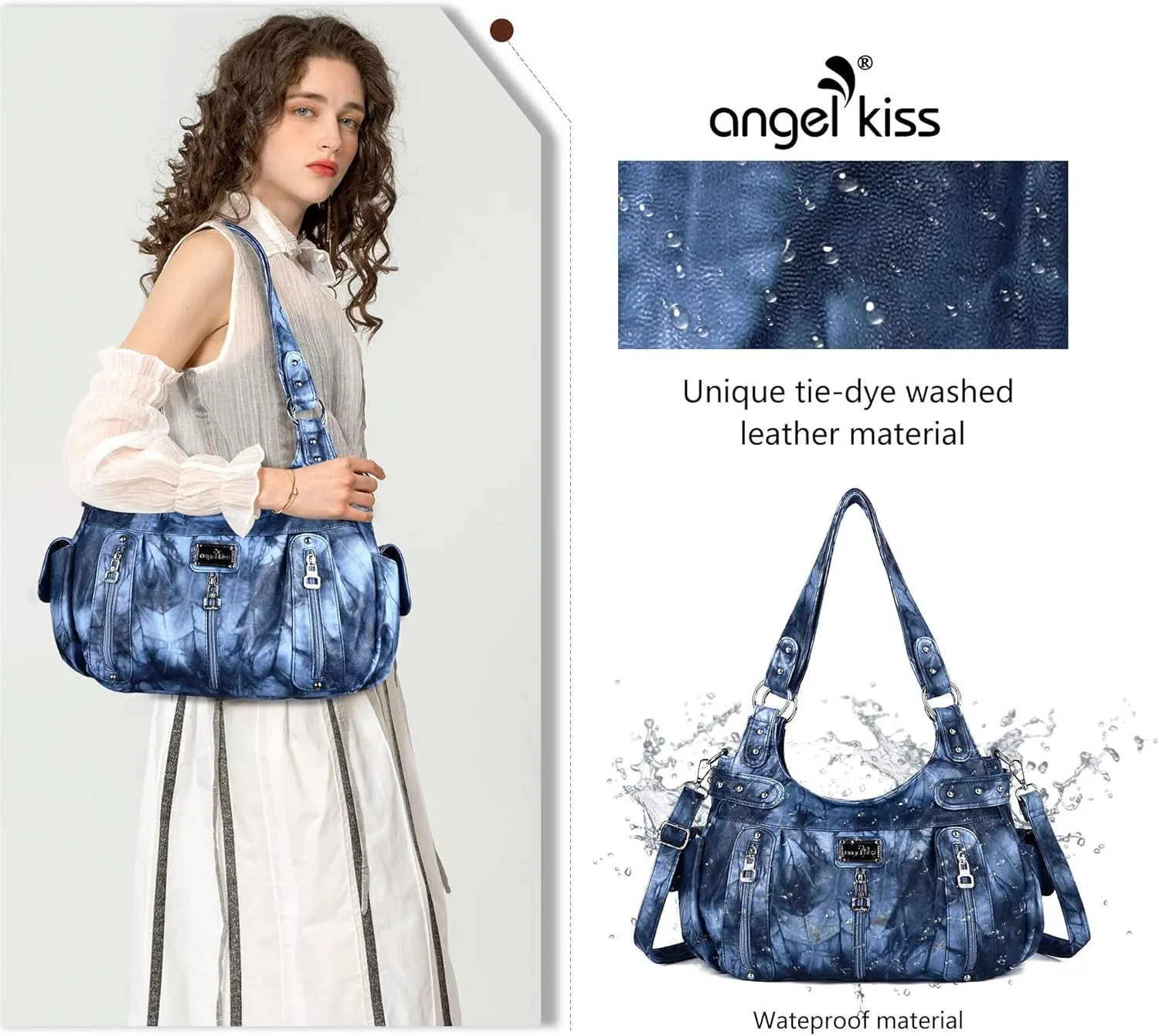 Angelkiss Large Purses and Handbags for Women Washed Faux Leather Crossbody Hobo Satchel Shoulder Handbag Tote Purse