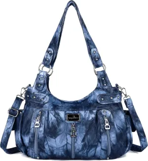 Angelkiss Large Purses and Handbags for Women Washed Faux Leather Crossbody Hobo Satchel Shoulder Handbag Tote Purse