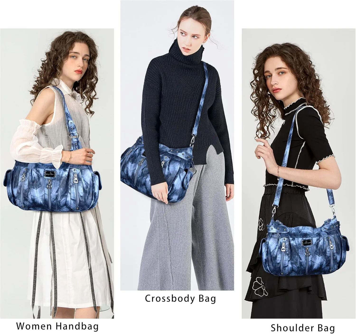 Angelkiss Large Purses and Handbags for Women Washed Faux Leather Crossbody Hobo Satchel Shoulder Handbag Tote Purse