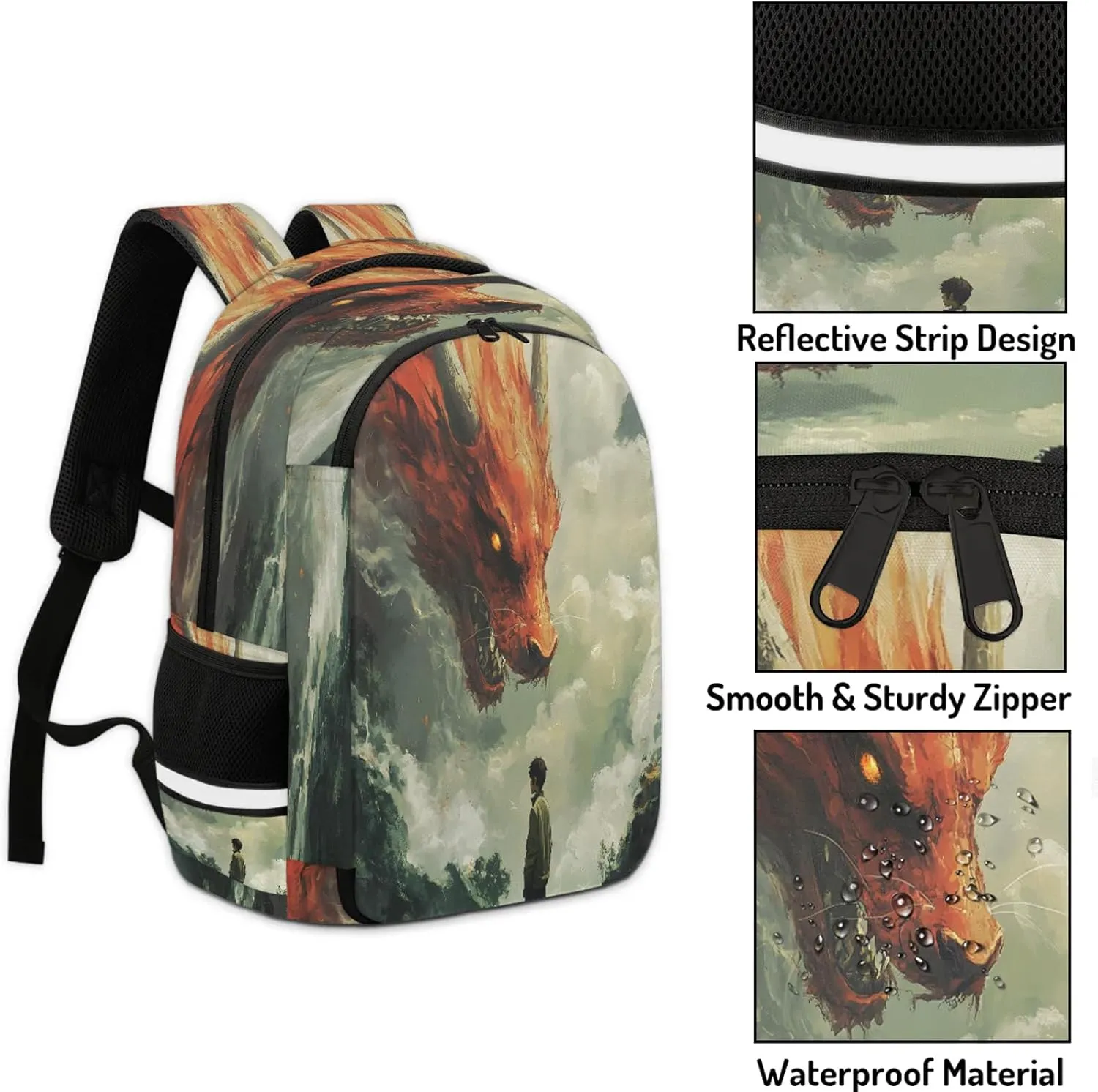 Animal Dragon Travel Backpack Waterproof Laptop Shoulder Bag with Adjustable Strap Casual Hiking Gym Travel Daypack