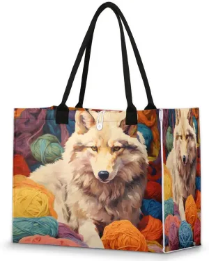 Animal Wolf Wool Large Tote Bag for Women Travel Shoulder Weekender Hobo Bag Waterproof with Compartments for Work, School, Shopping, Gym, Nurse Bags, Teacher HandBag Purse Laptop Tote Bag