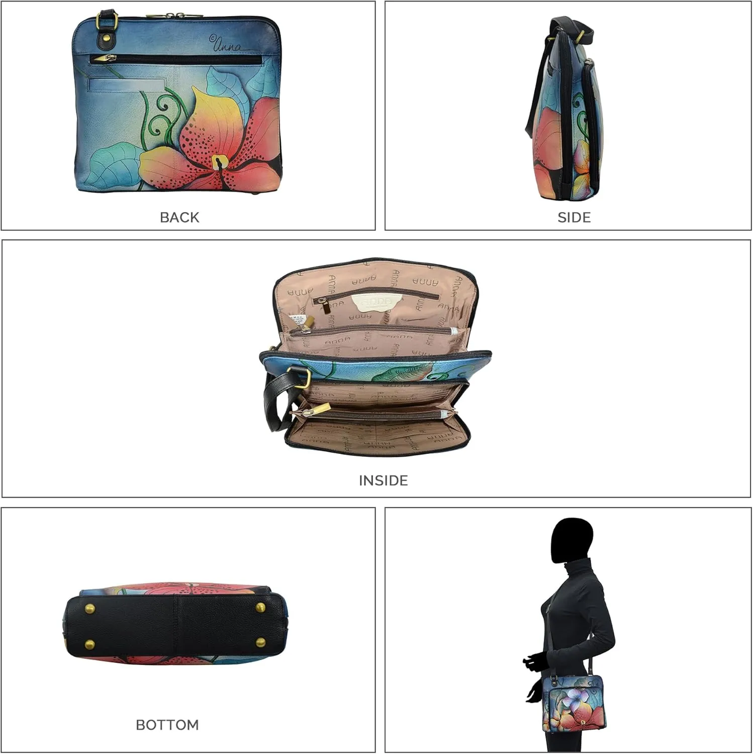 Anna by Anuschka Handpainted Leather Women's Zip Around Organizer Cross Body