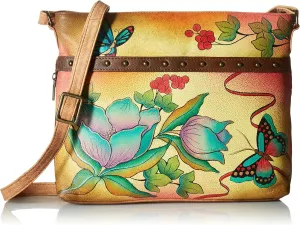 Anna by Anuschka Women's Genuine Leather Crossbody Organizer | Hand-Painted Original Artwork