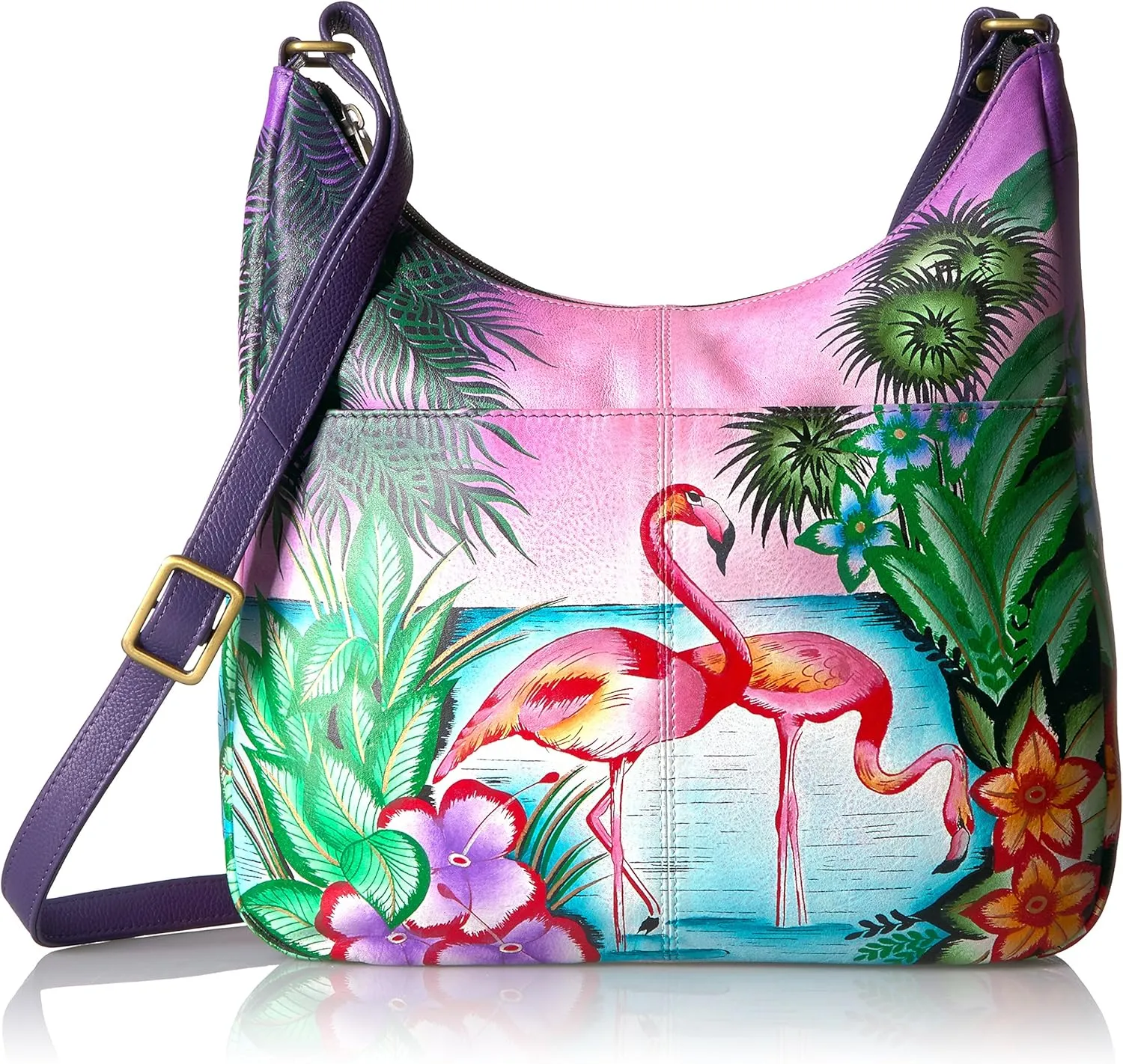 Anna by Anuschka Women's Genuine Leather Large Hobo Handbag | Hand Painted Original Artwork | Zip-Top Organizer
