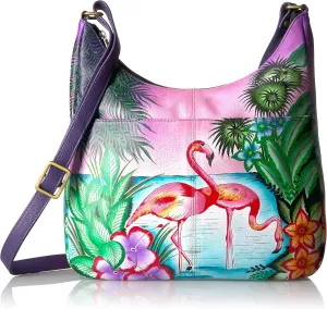 Anna by Anuschka Women's Genuine Leather Large Hobo Handbag | Hand Painted Original Artwork | Zip-Top Organizer