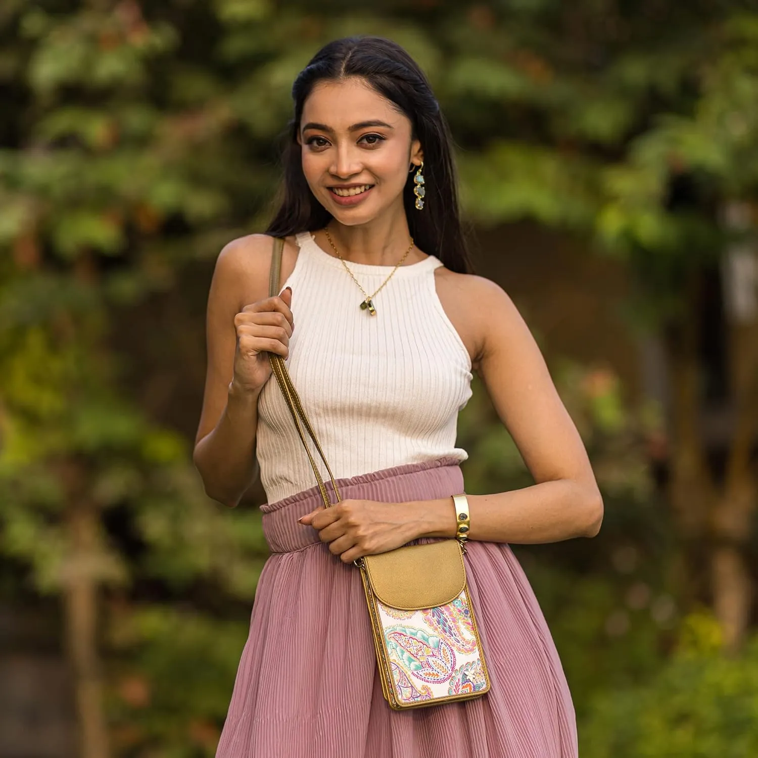 Anuschka Cell Phone Crossbody RFID Blocking Wallet - Wanderlust Collection - Nylon Fabric with Genuine Leather Trim