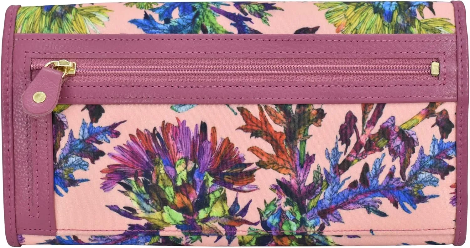 Anuschka Three Fold RFID Blocking Wallet - Wanderlust Collection - Nylon Fabric with Genuine Leather Trim and Artwork Print