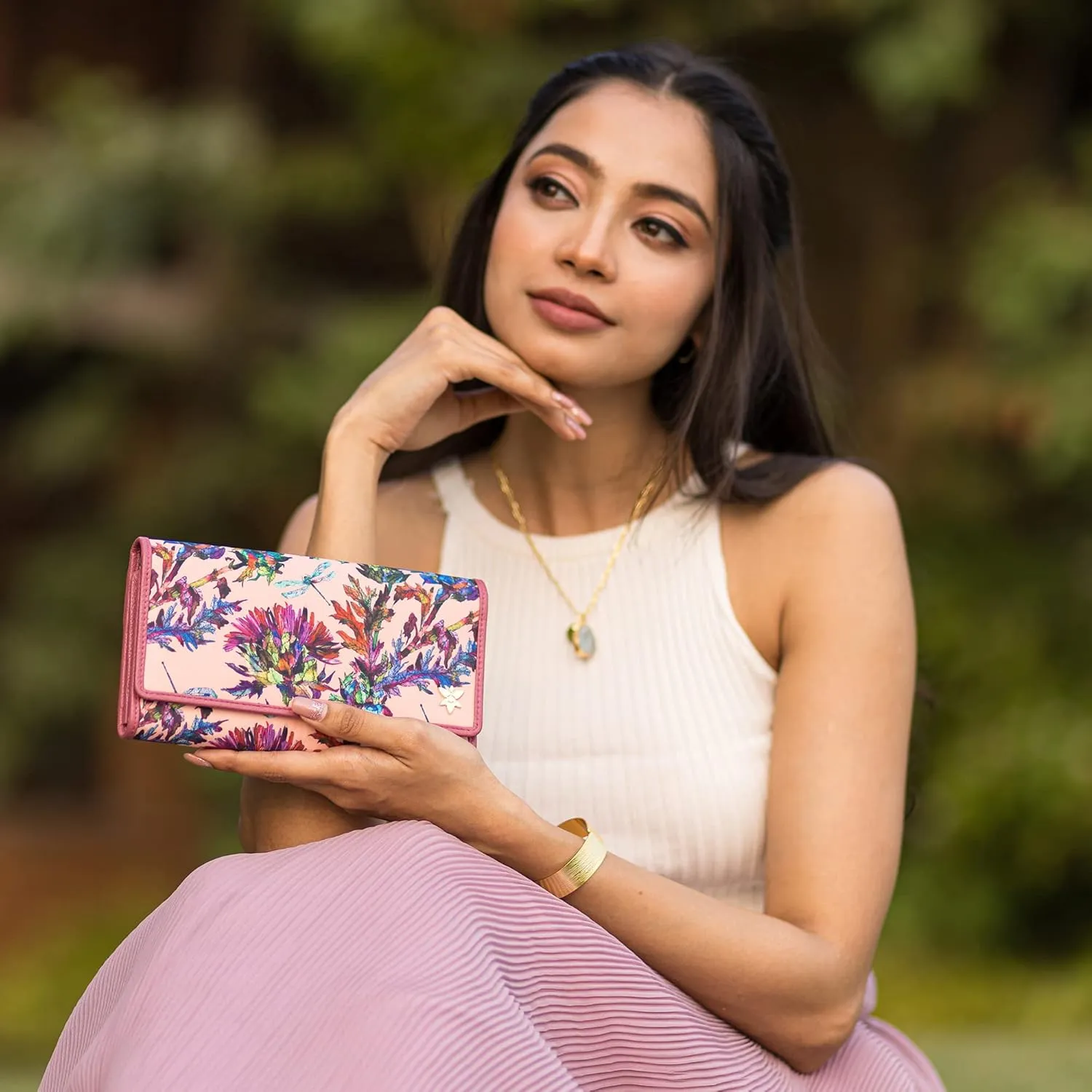 Anuschka Three Fold RFID Blocking Wallet - Wanderlust Collection - Nylon Fabric with Genuine Leather Trim and Artwork Print