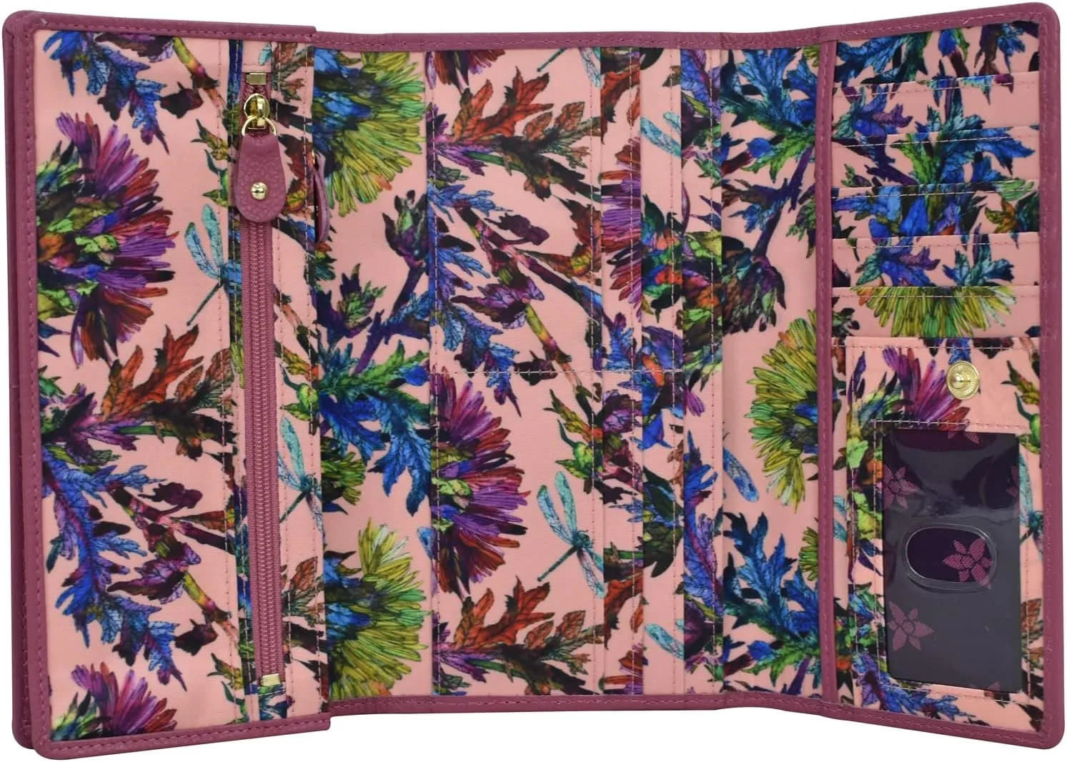 Anuschka Three Fold RFID Blocking Wallet - Wanderlust Collection - Nylon Fabric with Genuine Leather Trim and Artwork Print