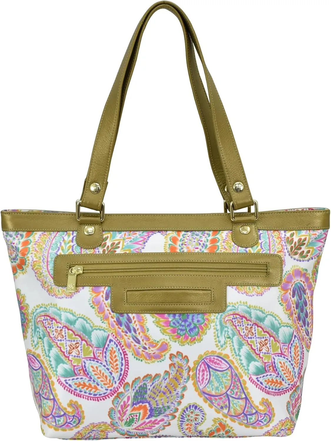 Anuschka Zip Top City Tote-Wanderlust Collection-Nylon Fabric with Leather Trim and Artwork Print