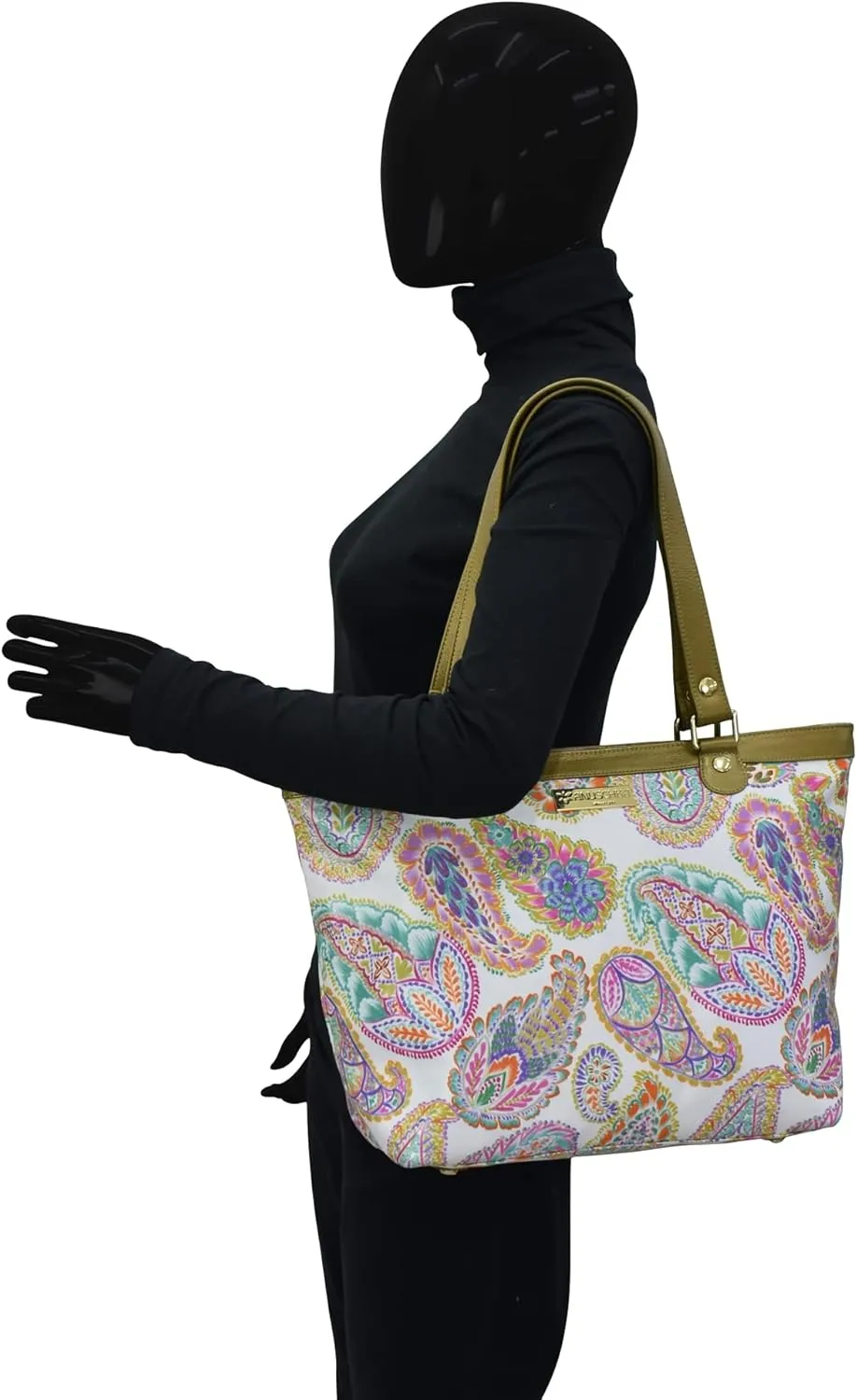 Anuschka Zip Top City Tote-Wanderlust Collection-Nylon Fabric with Leather Trim and Artwork Print