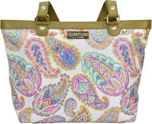 Anuschka Zip Top City Tote-Wanderlust Collection-Nylon Fabric with Leather Trim and Artwork Print