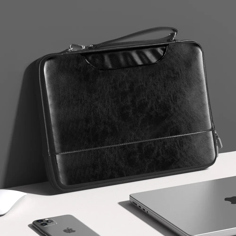 ANYPACK Laptop Handbag Black Vegan Leather Sleek Protector Durable Lightweight For Travel And Work