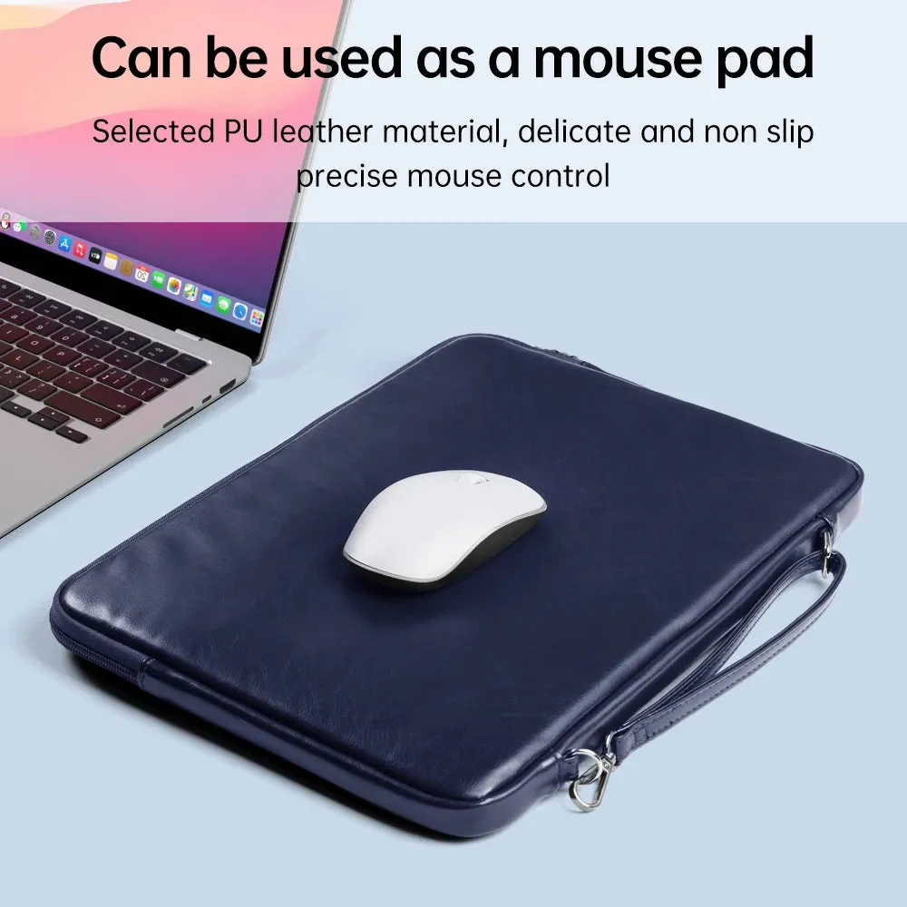 ANYPACK Laptop Handbag Black Vegan Leather Sleek Protector Durable Lightweight For Travel And Work