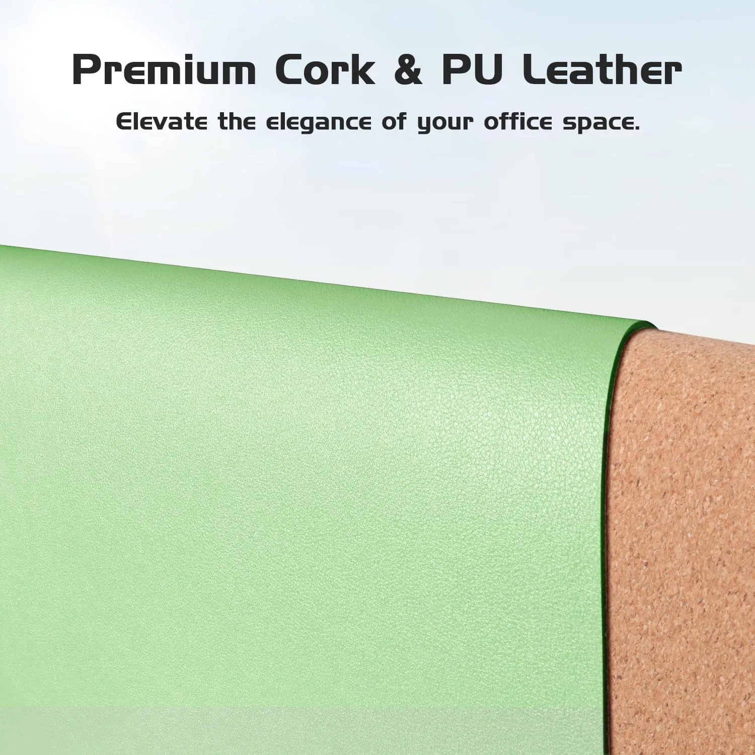 Aothia Double-Sided Desk Pad, 37.8"x17" Leather Desk Mat, Eco Cork Desk Pad Protector,Large Mouse Pad,Waterproof Desk Blotter for Office/Home(Light Green)