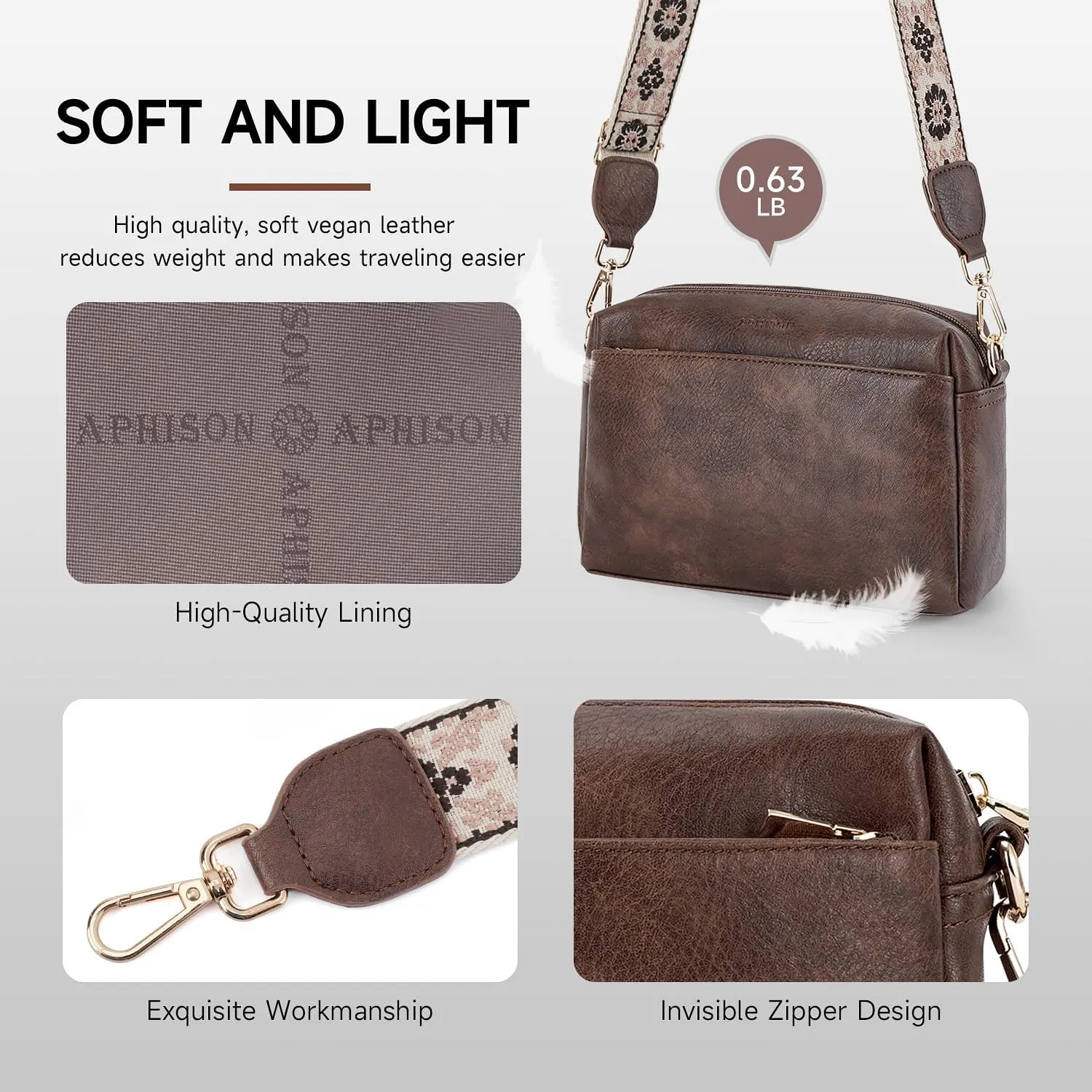 APHISON Small Crossbody Bags for Women, Triple Zip Crossbody Cell Phone Purse Shoulder Handbags with Adjustable Strap
