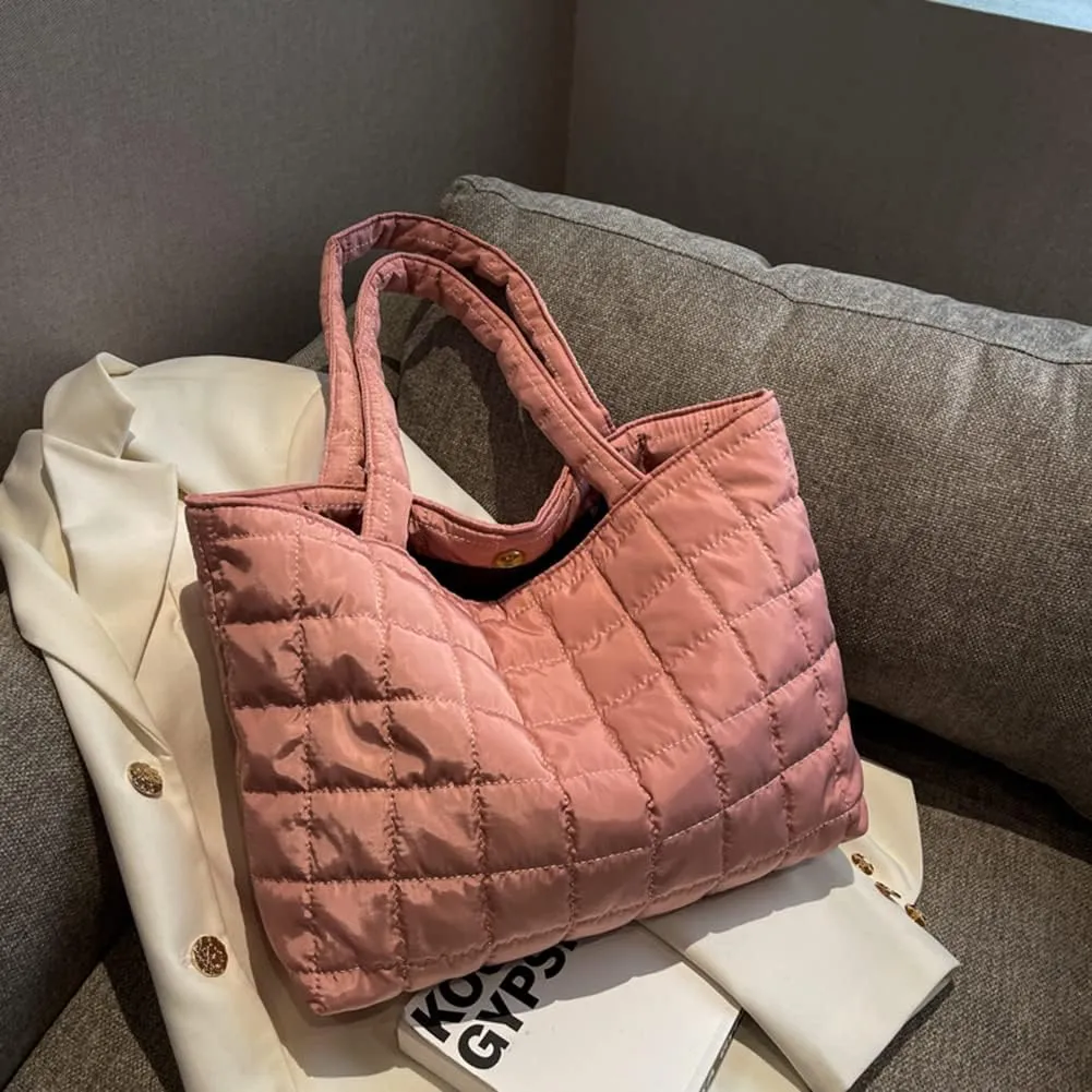 Autumn Winter Women Tote Bag Quilted Shoulder Handbags Rhombus Pattern Purses Handbags Solid for Daily Holiday