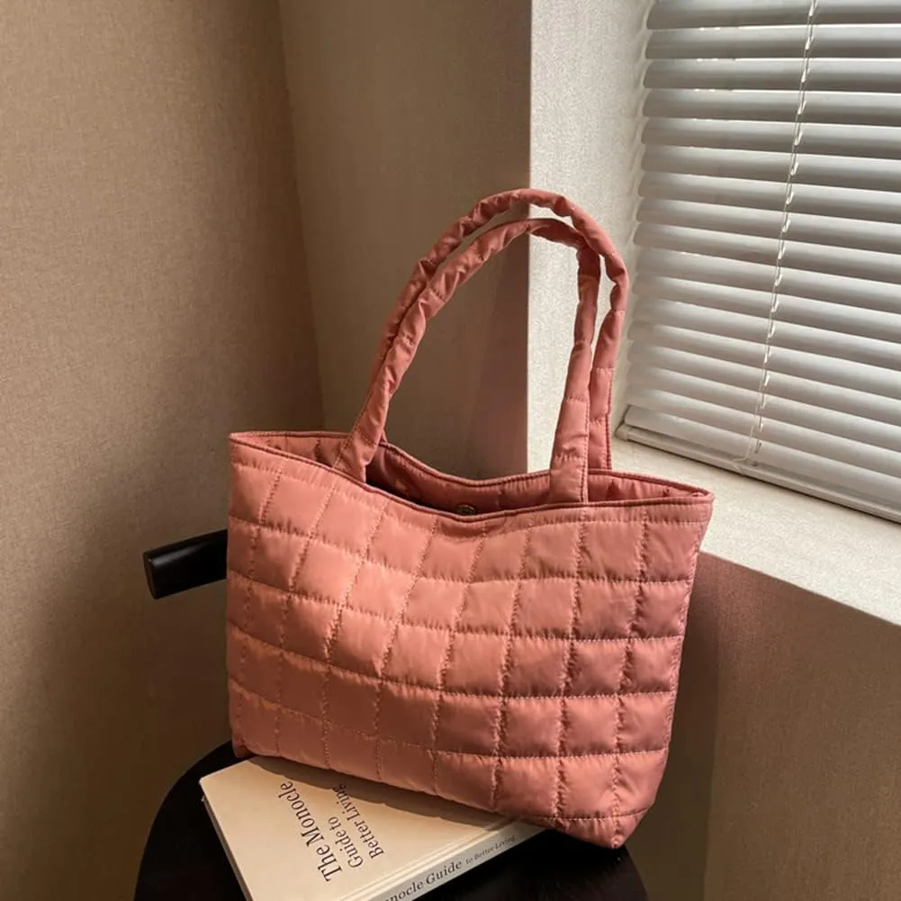 Autumn Winter Women Tote Bag Quilted Shoulder Handbags Rhombus Pattern Purses Handbags Solid for Daily Holiday