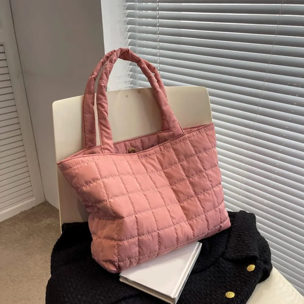 Autumn Winter Women Tote Bag Quilted Shoulder Handbags Rhombus Pattern Purses Handbags Solid for Daily Holiday