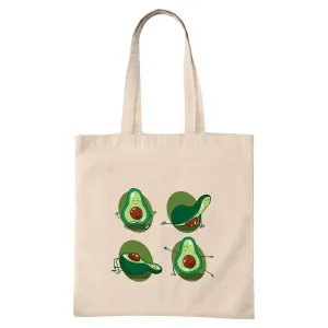 Avocado Yoga Gift for Yoga Lovers Meditation and 4 Poses Natural White Multicolor Canvas Tote Bag