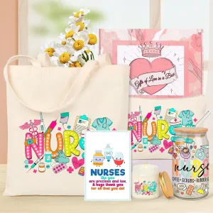 AYGE Nurse Gifts for Women, Nurses Week Gifts- Thoughtful Nurse Appreciation Gift Set - Includes Iced Coffee Cup/Candle/Tote Bag, Makeup Bag/Greeting Card, Nurse Graduation Gift