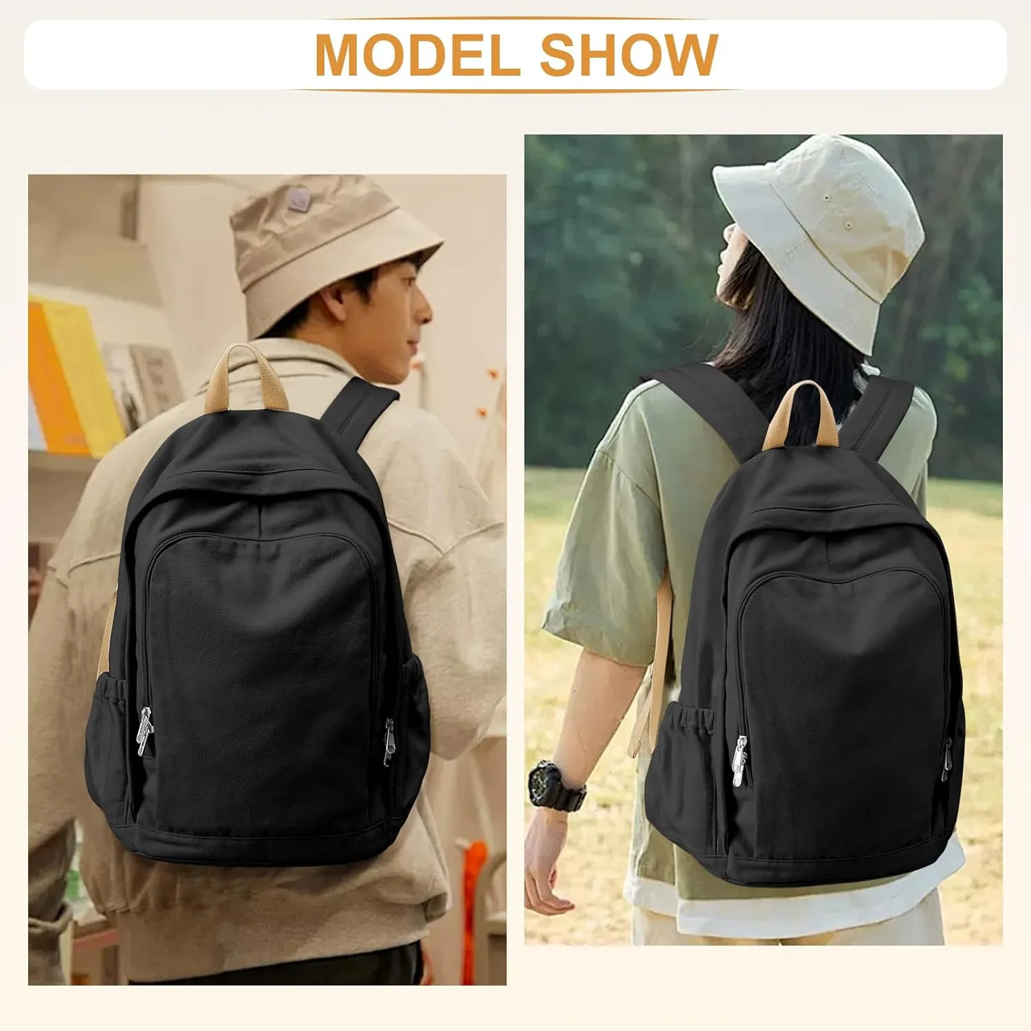 Backpack for School Women Men, Canvas Backpack Bookbag for Teens Girls Boys, Lightweight College School Back Pack Book Bag Casual Daypack Mochilas Escolares para Adolescentes
