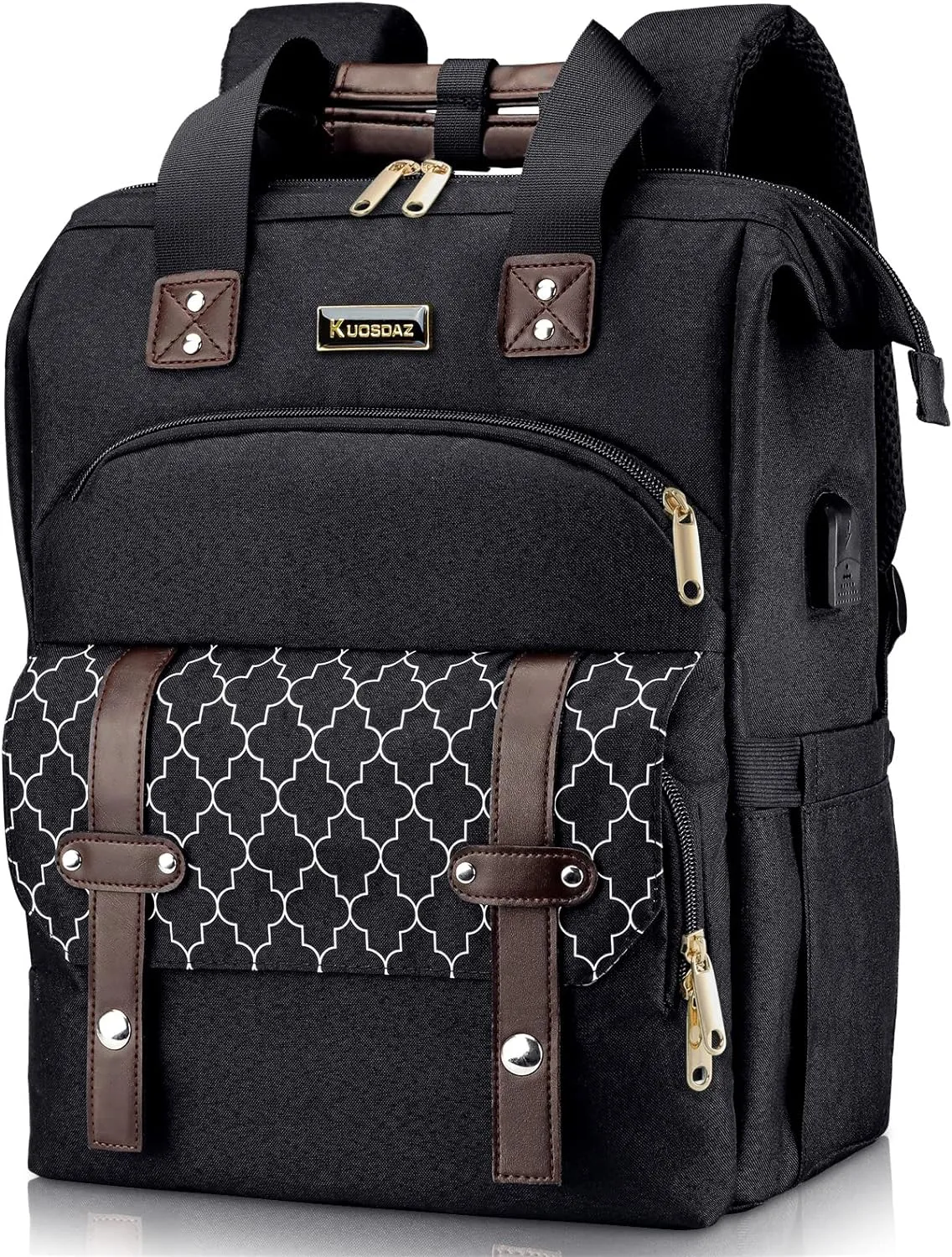 Backpack for Women, School Backpacks for Teen Girls, Large Wide Open Backpack with USB Charging Port, 15.6 Inch Work Laptop Backpack, Black