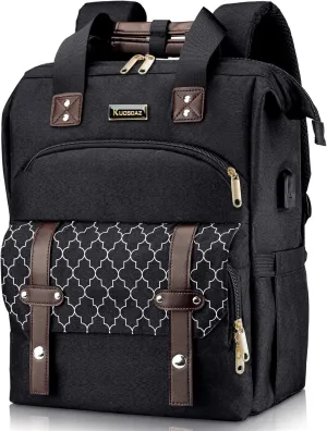 Backpack for Women, School Backpacks for Teen Girls, Large Wide Open Backpack with USB Charging Port, 15.6 Inch Work Laptop Backpack, Black