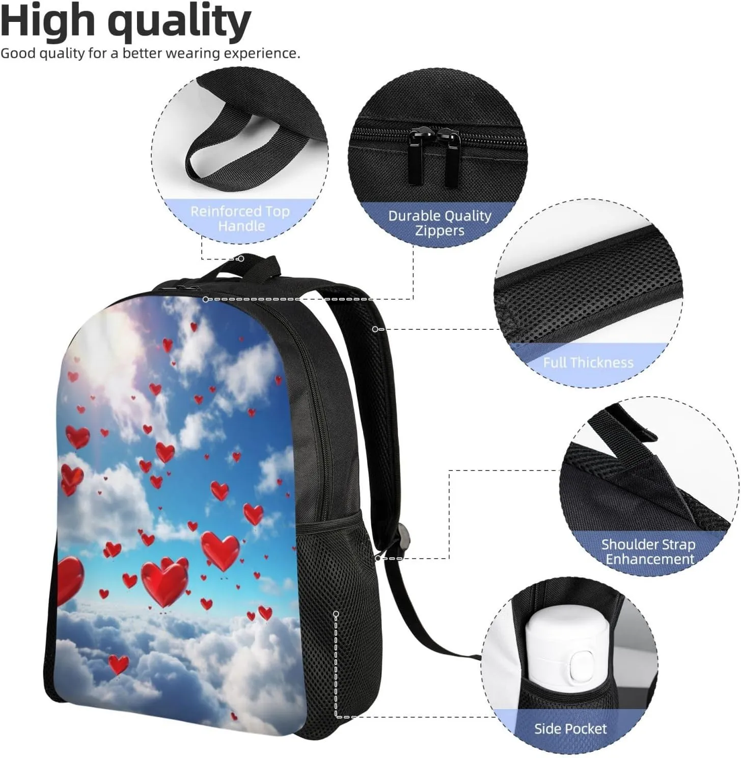 Backpack Hearts In The Sky Travel Casual Laptop Backpack Waterproof Hiking Daypack For Men Women