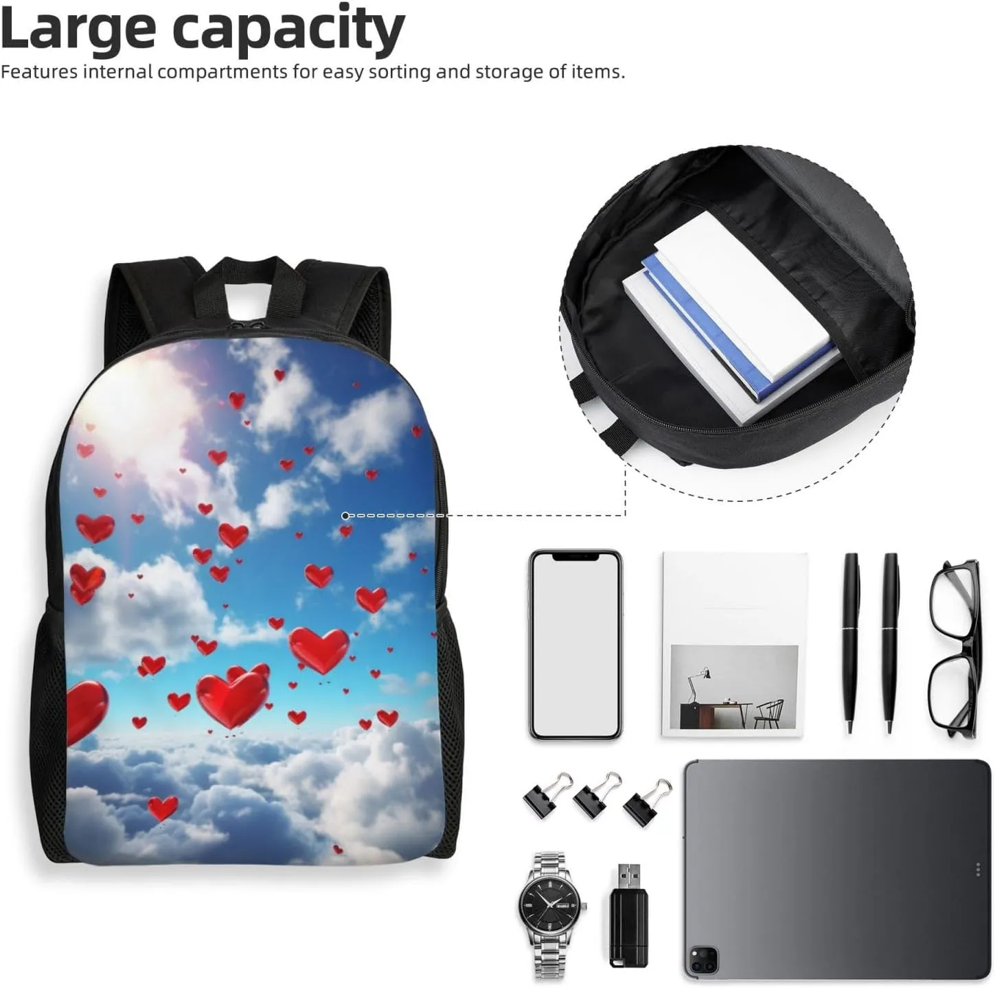 Backpack Hearts In The Sky Travel Casual Laptop Backpack Waterproof Hiking Daypack For Men Women