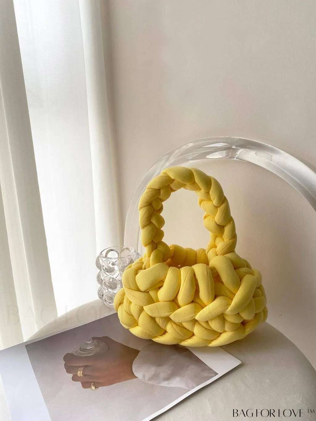 BagForLove - Polyester Yellow Crochet Bag - Top Handle for Stylish Vacation Fashion